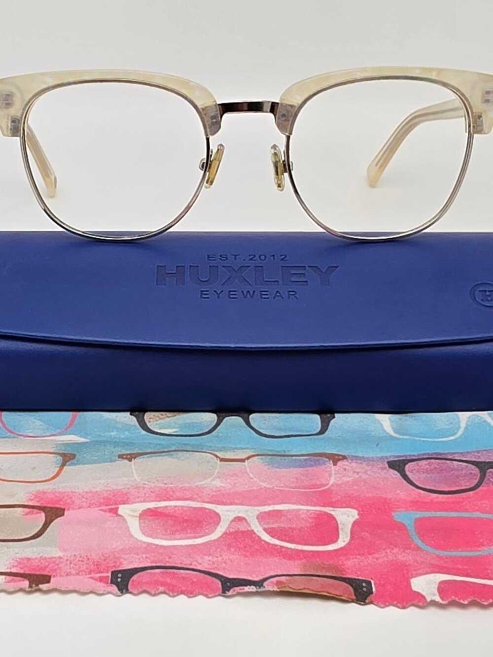 Huxley Lowry Col. 5 Iridescent Pearl White Silver Eyeglasses Frame w/ Case 51mm